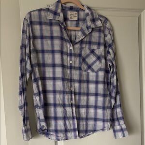 Blue and White Plaid Button-Up Shirt